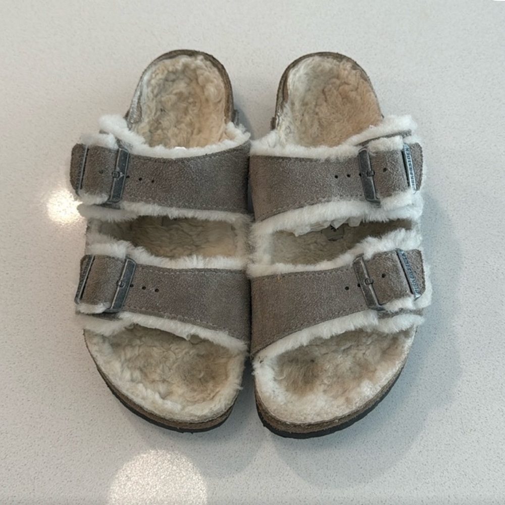 Birkenstock Taupe Shearling Sandals